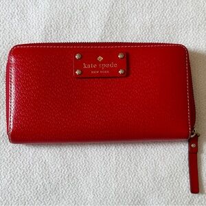 KATE SPADE Neda Wellesley Leather Wallet Garnet Red Polka Dot Lining